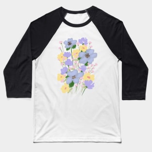 Purple Abstract Wild Flowers Illustration Baseball T-Shirt